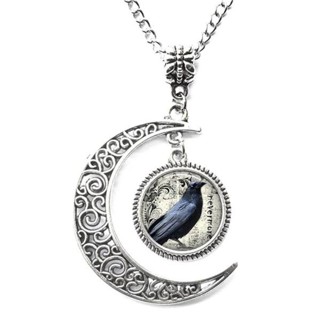 Charm Crescent Moon Poe's Raven Pendant Jewelry